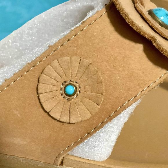 Vtg 90's Y2K Skechers Sky Jammers Wheat Tan Leather Thong Sandals Size 6 W WIDE - Picture 6 of 16